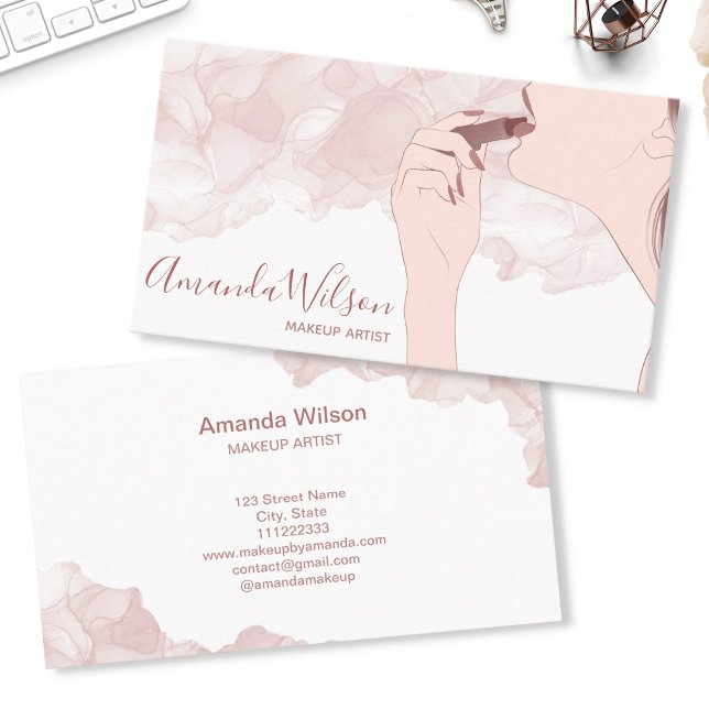 Makeup Artist Beauty Salon Rose Gold Glitzer Frau Visitenkarte (Von Creator hochgeladen)