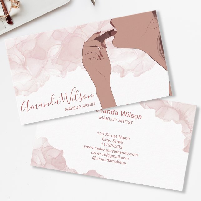 Makeup Artist Beauty Salon Rose Gold Glitzer Frau Visitenkarte (Von Creator hochgeladen)