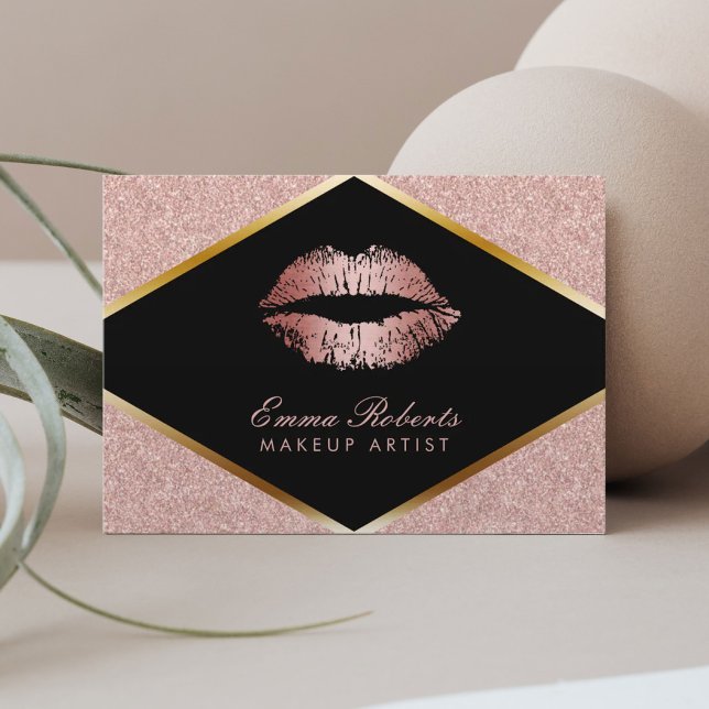 Makeup Artist Beauty Salon Rose Goldener Glitzer Visitenkarte (Von Creator hochgeladen)