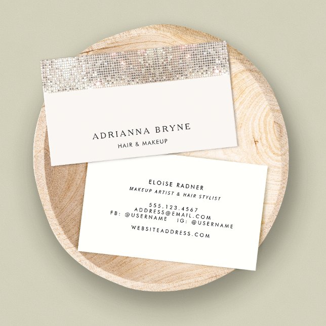 Makeup Artist Beauty Salon Silver Sequin Visitenkarte (Von Creator hochgeladen)
