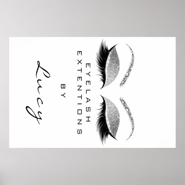 Makeup Artist Beauty White Eyebrow Silver Glitzer Poster (Vorne)