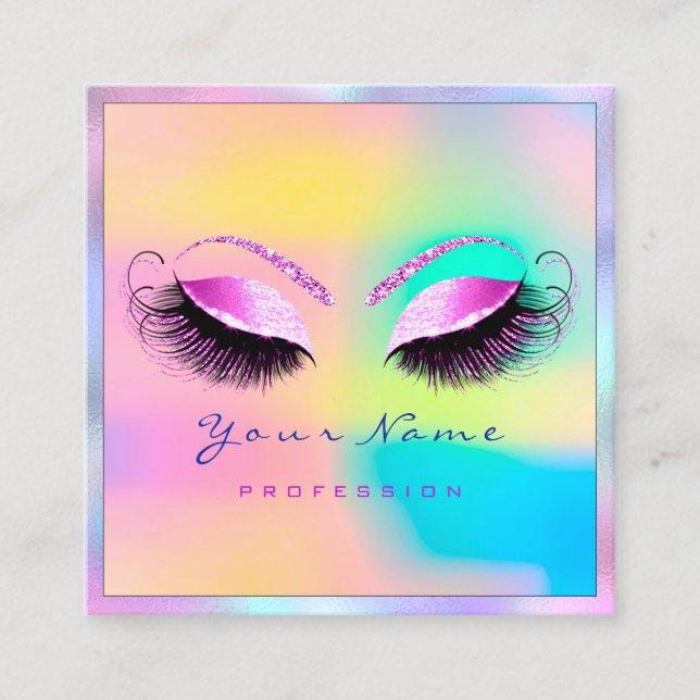 Makeup Artist Beruflich Eyeash Holograph Pinky Quadratische Visitenkarte (Vorderseite)