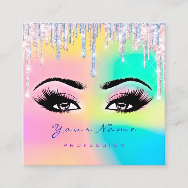 Makeup Artist Beruflich Eyeash Holograph Tropfen Quadratische Visitenkarte (Vorderseite)
