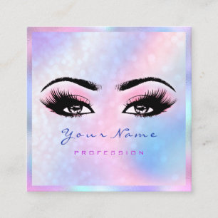 Makeup Artist Beruflich Eyelash Holograph Pink Quadratische Visitenkarte
