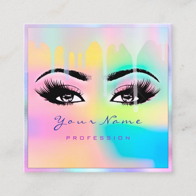 Makeup Artist Beruflich Eyelash Holograph Tropfen Quadratische Visitenkarte (Vorderseite)
