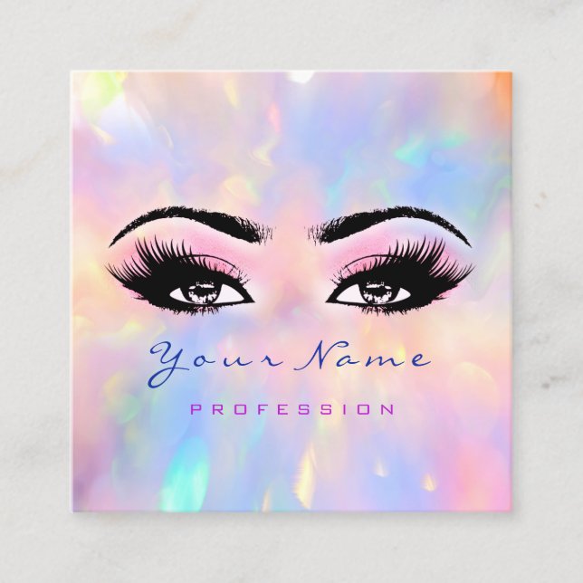 Makeup Artist Beruflich Eyelash Pink Holograph Quadratische Visitenkarte (Vorderseite)
