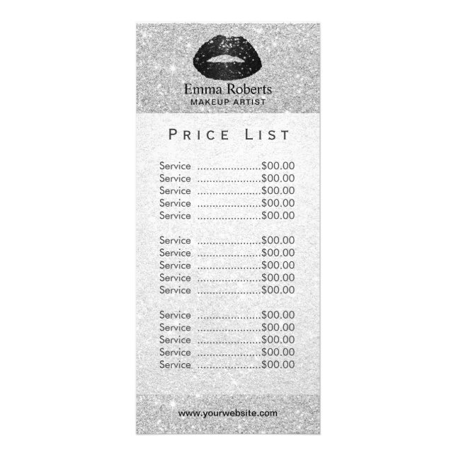 Makeup Artist Black Glitzer Lips Silver Price List Werbekarte (Vorne)