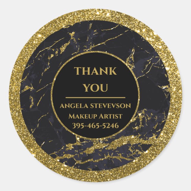 Makeup Artist Black Gold Marmoraufkleber Runder Aufkleber (Vorderseite)