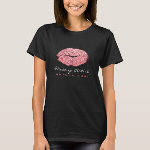 Makeup Artist Black Kiss Lips Candy Pink Glitzer T-Shirt