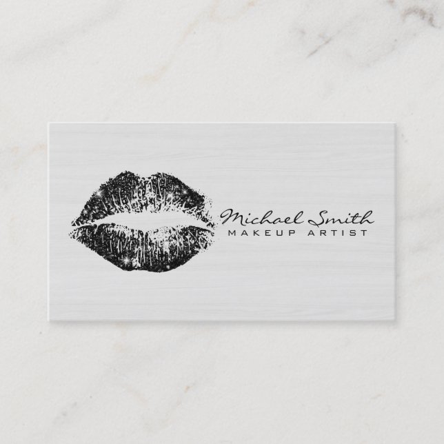 Makeup Artist Black Lips Modernes Holz #3 Visitenkarte (Vorderseite)
