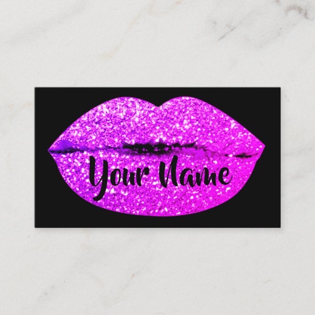 Makeup Artist Black Pink Kiss Lips Glitzer Visitenkarte (Vorderseite)