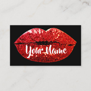Makeup Artist Black Red Kiss Lips Glitzer Visitenkarte