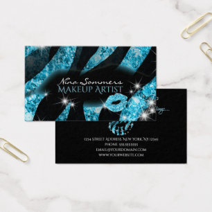 Makeup Artist Blue Black Glitzer Lips Zebra Print