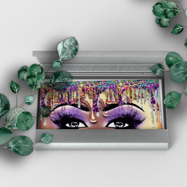 Makeup Artist Brow Eyelash Gold Tropfens Holograph Visitenkarte (Makeup Artist Brow Eyelash Gold Drips Holograph Business Card)