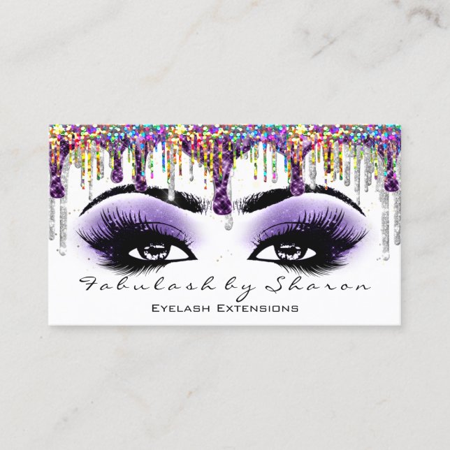 Makeup Artist Brow Eyelash Gray Lila Holograph Visitenkarte (Vorderseite)