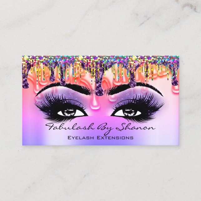 Makeup Artist Brow Eyelash Lila Tropfen Holographi Visitenkarte (Vorderseite)
