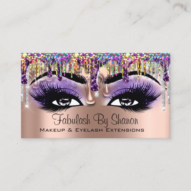 Makeup Artist Brow Lila Holograph Tropfens Lashes Visitenkarte (Vorderseite)