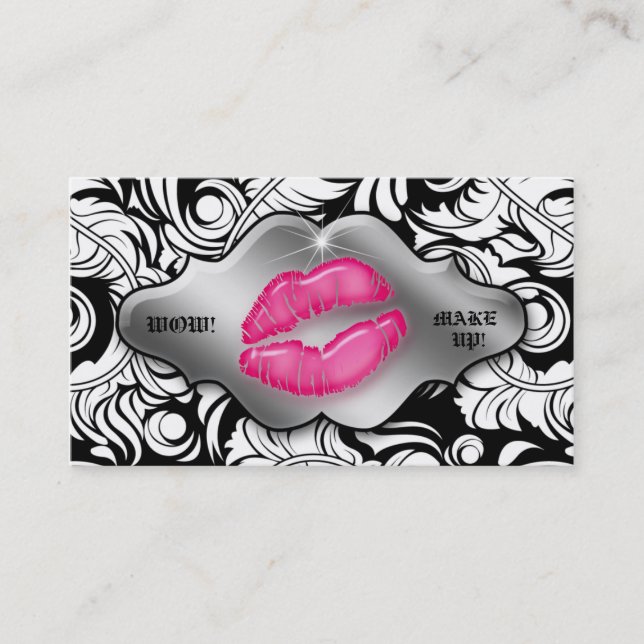 Makeup Artist Business Cards Leaf Lips Silver Visitenkarte (Vorderseite)