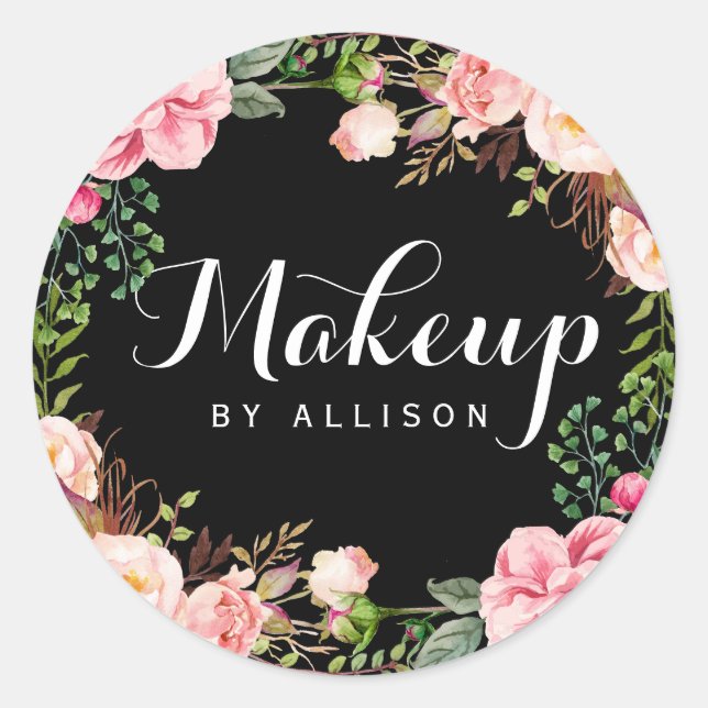 Makeup Artist Calligraphy Script Floral Wrapping Runder Aufkleber (Vorderseite)