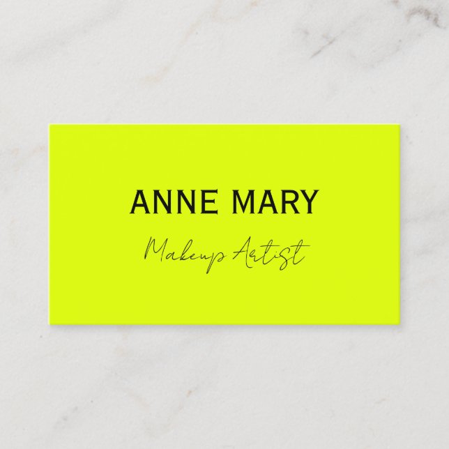 Makeup Artist Chartreuse Yellow Colorful Modern Visitenkarte (Vorderseite)