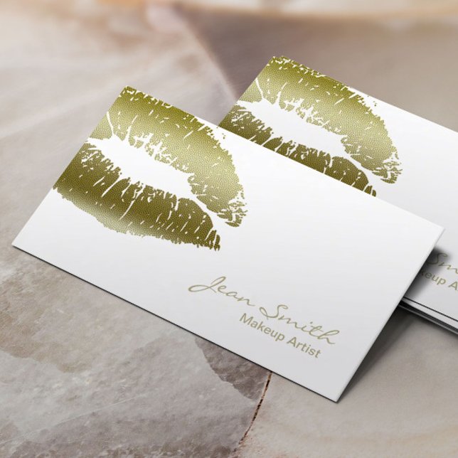 Makeup Artist Chic Gold Kiss Elegante Visitenkarte (Von Creator hochgeladen)