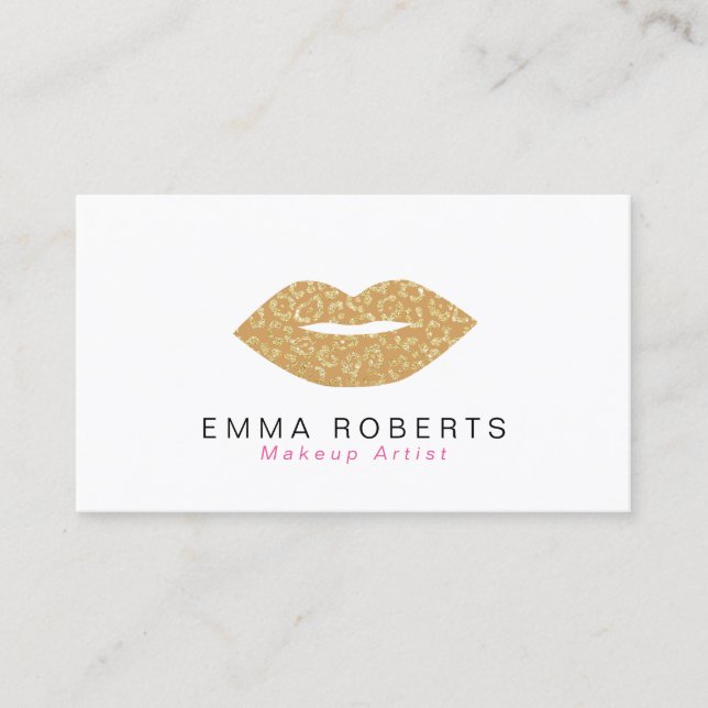 Makeup Artist Chic Gold Leopard Drucklippen Visitenkarte (Vorderseite)