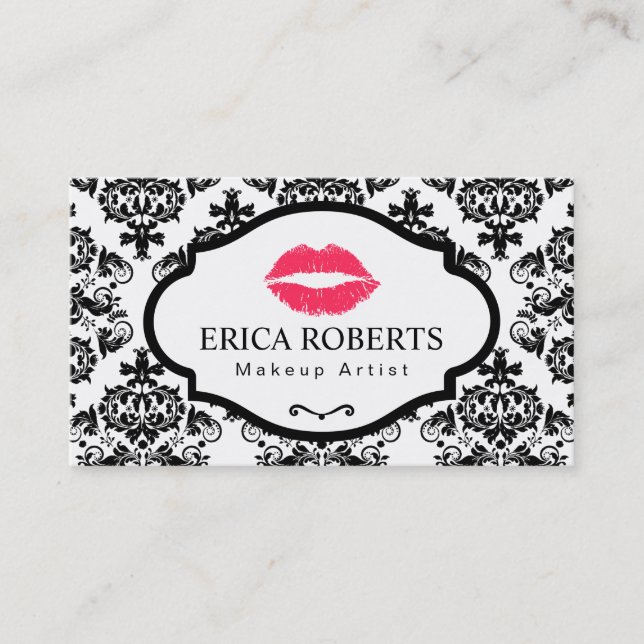 Makeup Artist Classic Damask Elegantes Rotes Lido Visitenkarte (Vorderseite)