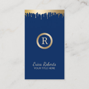 Makeup Artist Classy Gold Navy Blue Monogram Salon Visitenkarte