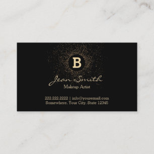 Makeup Artist Confetti Gold Monogram Modern Visitenkarte