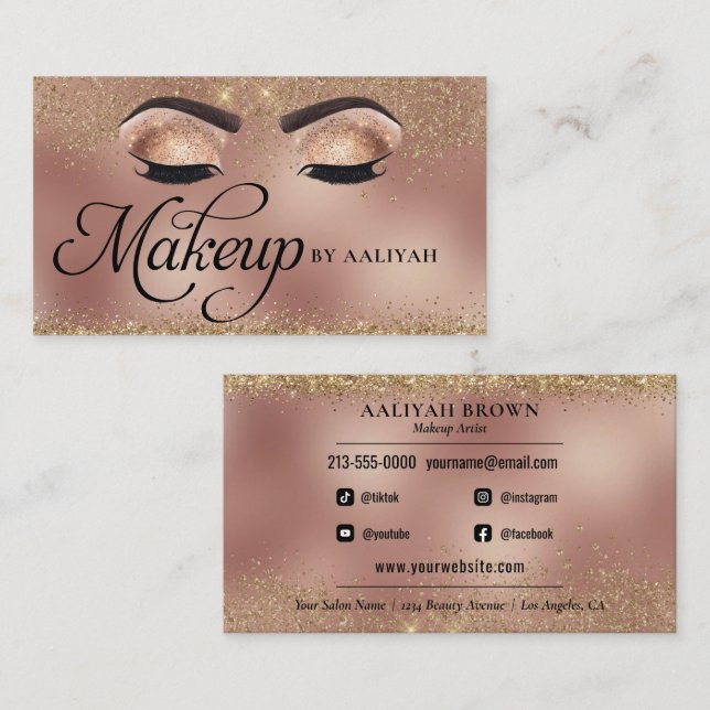 Makeup Artist Copper Gold Glam Schönheitssalon Visitenkarte (Vorne/Hinten)