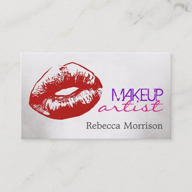 Makeup Artist Cosmetologin Red Lips Visitenkarte (Vorderseite)