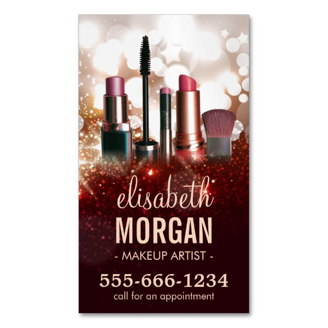 Makeup Artist Cosmetologin Shiny Glitzer Sparkle Magnetische Visitenkarte (Vorderseite Vertikal)