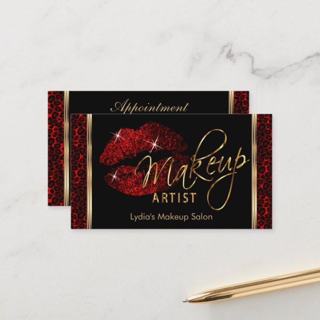 Makeup Artist - Dunkelrot Terminkarte (Vorderseite/Rückseite Beispiel)