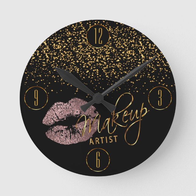 Makeup Artist Dusty Rose Lipno Runde Wanduhr (Vorderseite)