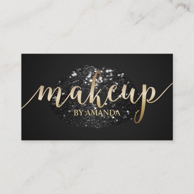Makeup Artist Einzigartiger Schwarzer Glitzer Visitenkarte (Vorderseite)