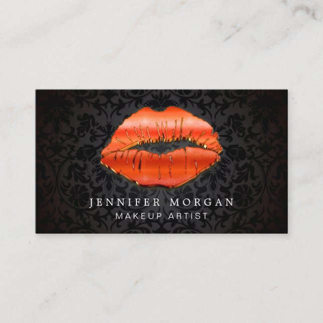 Makeup Artist Einzigartiges 3D Gold Rote Lippen Da Visitenkarte (Vorderseite)