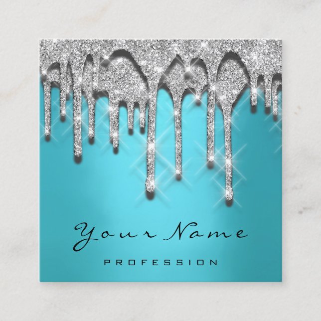 Makeup Artist Event Glitzer 3D Silver Blue Ocean Quadratische Visitenkarte (Vorderseite)
