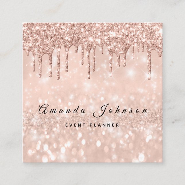 Makeup Artist Event Planner Glitzer Spark Rose1 Quadratische Visitenkarte (Vorderseite)