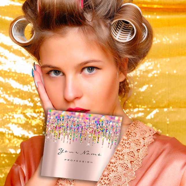 Makeup Artist Event Planner Holograph Unicorn Pink Quadratische Visitenkarte (Makeup Artist Event Planner Holograph Unicorn Pink Square Business Card)