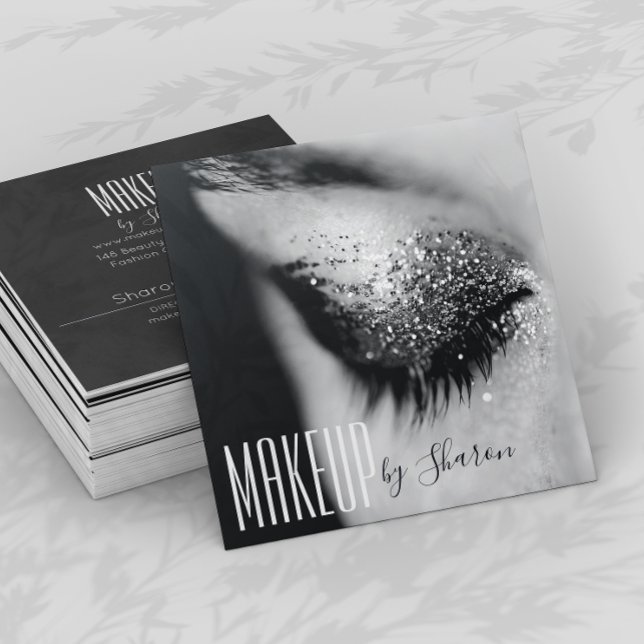 Makeup Artist Eye Black & White Business Card Quadratische Visitenkarte (Von Creator hochgeladen)