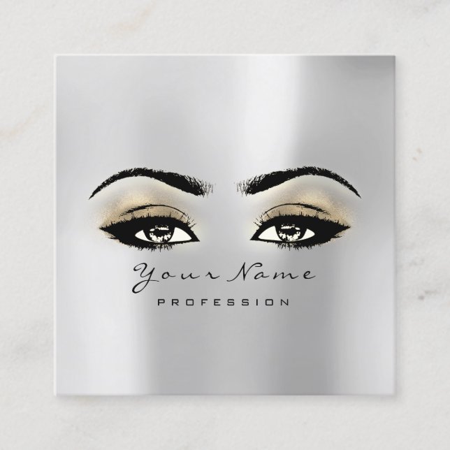 Makeup Artist Eyebrow Eye Lash Gray Gold Square Quadratische Visitenkarte (Vorderseite)