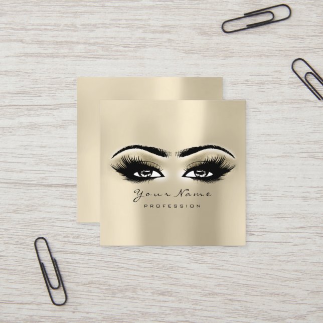 Makeup Artist Eyebrow Eye Lashes Ivory Square Quadratische Visitenkarte (Vorderseite/Rückseite Beispiel)