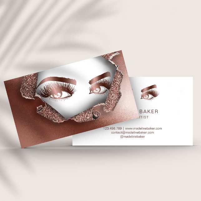 Makeup Artist Eyebrow Eyes Lashes Rose Gold Visitenkarte (Von Creator hochgeladen)