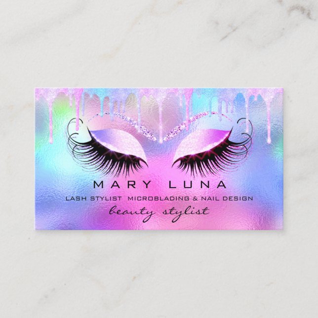 Makeup Artist Eyebrow Lash Holograph Tropfens Unic Visitenkarte (Vorderseite)