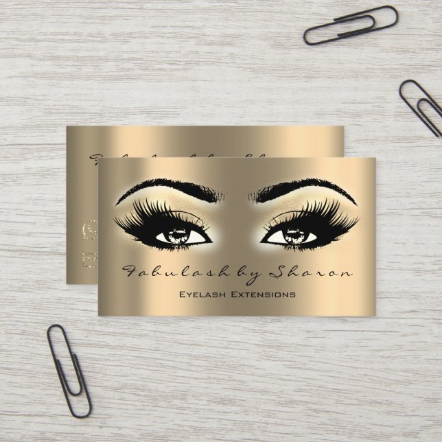 Makeup Artist Eyebrow Lashes Gold Eyes Visitenkarte (Vorderseite/Rückseite Beispiel)