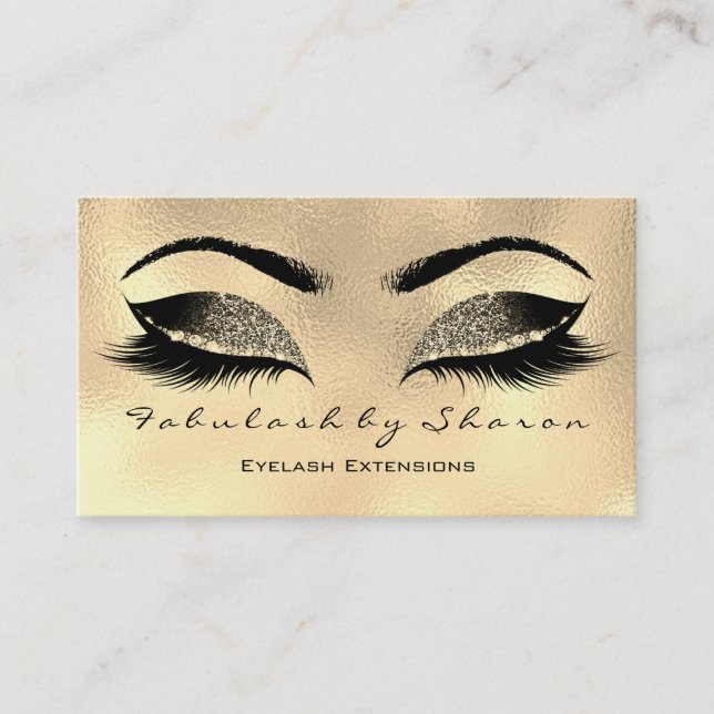 Makeup Artist Eyebrow Lashes Gold Glitzer Waxing Visitenkarte (Vorderseite)