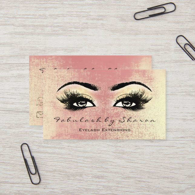 Makeup Artist Eyebrow Lashes Peach Gold Visitenkarte (Vorderseite/Rückseite Beispiel)