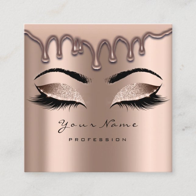 Makeup Artist Eyebrow Wax Lash Glitzer Rosa Tropfe Quadratische Visitenkarte (Vorderseite)
