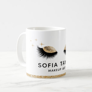 Makeup artist Eyebrows Lashes Glitzer Gold Sepia Kaffeetasse