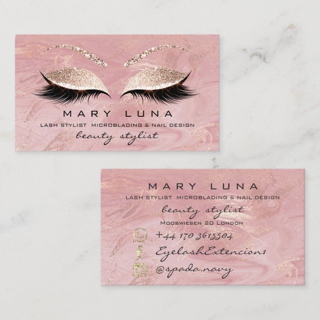 Makeup Artist Eyebrows Lashes Pink Glitzer Visitenkarte (Vorne/Hinten)